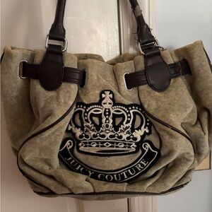 Vintage Juicy Couture Grey and Black Crown Shoulder Bag